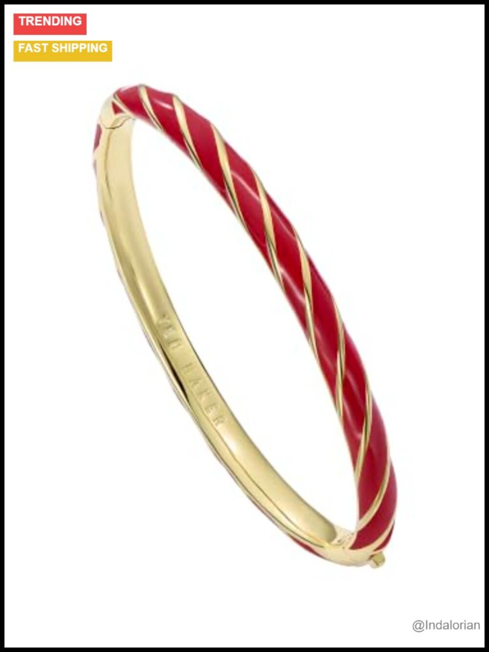 Gold Tone Plated Brass Enamel Hinged Bangle Bracelet for Women